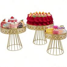 Gold Cake Stand Set Of 3,Metal Mirror Cake Stand Cake Pedestal 8"/10"/12",Cupcake Holders For Dessert Table Candy Dessert Display Stands For Birthday Wedding Party - 金高1 - 查看 1