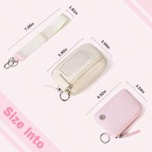 POIUGOYA Keychain Wristlet Wallet, Zip Around Dual Pouch Wristlet Portable, Nylon Secure Coin Purse Small Wallet With Key Ring, Fashion Women's Cute Wallet With RFID, Identification Window - Pink & Beige - View 2