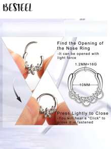 BESTEEL 1PC 16G Septum Clicker Inel din oțel inoxidabil 316L Septum Inel CZ Opal Cartilage Helix Tragus Hoop Cercei Daith Segment cu balamale Clicker Inel Zirconiu Inele pentru nas Cerc 10MM Bijuterii piercing nas