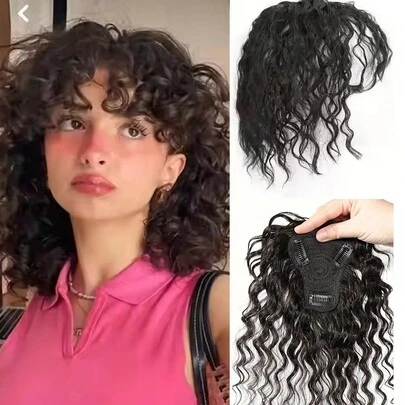 顶饰人发饰品水波发夹假发女士假发机器制造基础顶饰自然蓬松 T 形设计女士