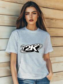 Women's  Y2K Street Retro Graffiti Print T-Shirt Fashion Short Sleeve Round-Neck Slm Fit Tops Summer Casual Streetwear