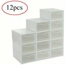 12x White Plastic Shoe Storage Boxes Drawer Stackable Foldable Durable Organiser - 白色 - 查看 2