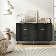 LYNSOM Black Dresser For Bedroom, Fluted 6 Drawer Wood Dresser With Golden Handles, Modern Dressers & Chests Of Storage Drawer For Hallway Entryway - màu đen - Xem 5