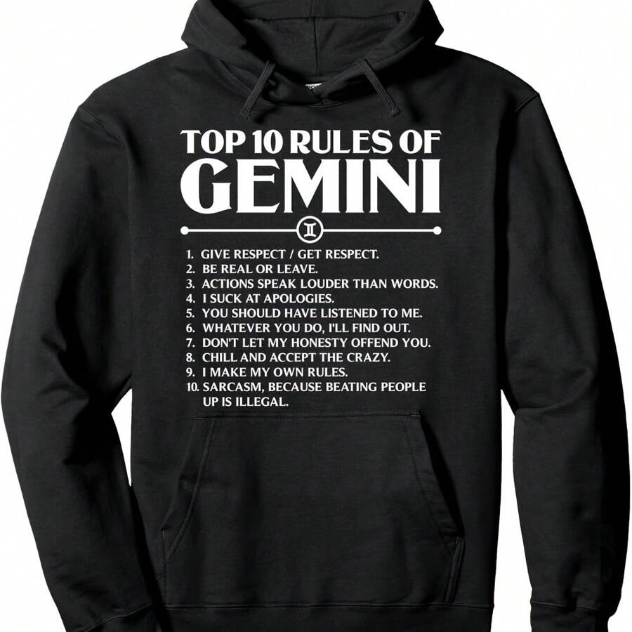 Horoscope Symbols Astrology Sign Top 10 Rules Of Gemini Pullover Hoodie - 黑色 - 查看 1