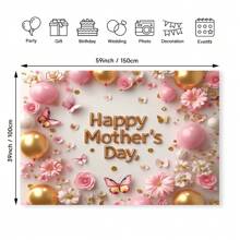 1pc Happy Mother's Day Background Banner, Polyester Material, Mother's Day Floral Butterfly Design, Party Photography Banner, Suitable For Party Home Decor, Mother's Day Gift, Party Banner For Mom, Universal Theme, No Electricity Required
