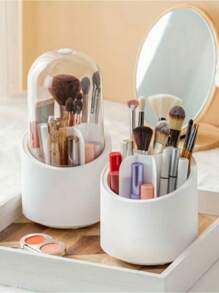 Porta Pincel Rotação Organizador Portátil 360º De Mesa Cosmético Maquiagem Porta-escovas Batom Caixa Tubo Transparente - Branco - Visão 1