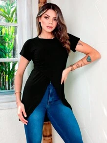 Blusa Mullet Alongada Bata Feminina Estilosa Soltinha Linda