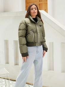 Chaqueta de Plumas para Mujer, Chaqueta Corta, Ropa de Invierno, Ligera y Cálida, Estilo Chaqueta de Mujer - Verde militar - Ver 4