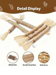 5/3/1 件猫磨牙棒宠物咀嚼玩具，适合小型和幼猫磨牙和玩耍，猫咀嚼玩具，猫咀嚼物，猫牙齿清洁咀嚼物，绳子和藤条，亚麻互动牙齿清洁玩具，适用于室内猫，多功能宠物游戏，无需电池，猫薄荷玩具 Silvervine 棒成年猫玩具小猫磨牙咀嚼 - 彩色 - 查看 3