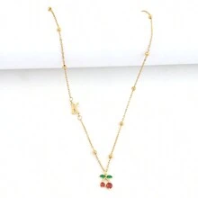 1 chiếc mặt dây chuyền hình quả anh đào mới, dây chuyền hạt bằng thép không gỉ, dành cho nữ. - Vàng - Xem 3