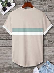 T-shirt à manches courtes à col rond, style patchwork minimaliste en blocs de couleurs, pour un port casual au quotidien