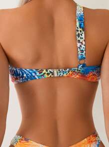 One-Piece Sexy Hollow Out Backless Leopard Print & Colorful Graphic Bikini, Suitable For Beach, Holiday, Camping And Vacation In Summer - Multicolor - View 5