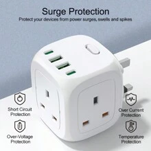 New Multifunctional Power Converter/Power Socket/Wall Socket, Equipped With 3 AC Ports, Paired With (2 USB-A) (2 TYPE-C), Multifunctional Conversion Socket/Short Circuit Protection/Suitable For Home, Office, Kitchen, Garage, And Other Scenarios. - UK Plug(220-240V) - View 4