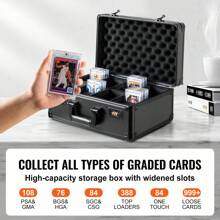 Graded Card Storage Box, 4 Or 5 Slots, Graded Sports Cards Holder Carrying Case With Key Or Coded Lock Foam Dividers, For 96-162 PSA Graded Cards, 68-115 BGS Cards, 76-130 SGC Cards, 348-428 Top Loaders Or 999+ Loose Cards - 4 Slots, Coded Lock, for 108 PSA - 查看 2