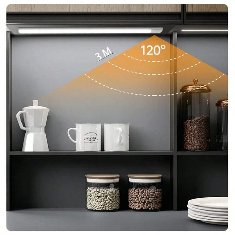 LED Cabinet Light Kitchen Lamp Ultra-Thin 30CM USB Rechargeable PIR Motion Sensor Closet Wardrobe Lamp Aluminum Night Light - Black - View 1