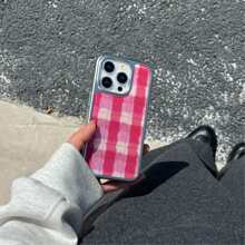 Ốp lưng điện thoại kẻ sọc hồng viền bạc lấp lánh tương thích với Apple IPhone 16 Pro Max / 15 Pro Max / 14 Pro / 13 - Hồng - Xem 9