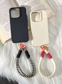 手机吊饰、手机挂绳 2 件手链 + PU 手机壳纯色糖果色手机壳、腕带手链手机壳、防丢失 PU 皮革手机壳兼容 iPhone 16 Pro Max 15 14 13 12 11 Pro Max 15 16 Pro Plus 防震奢华手机壳 - 白色 - 查看 5