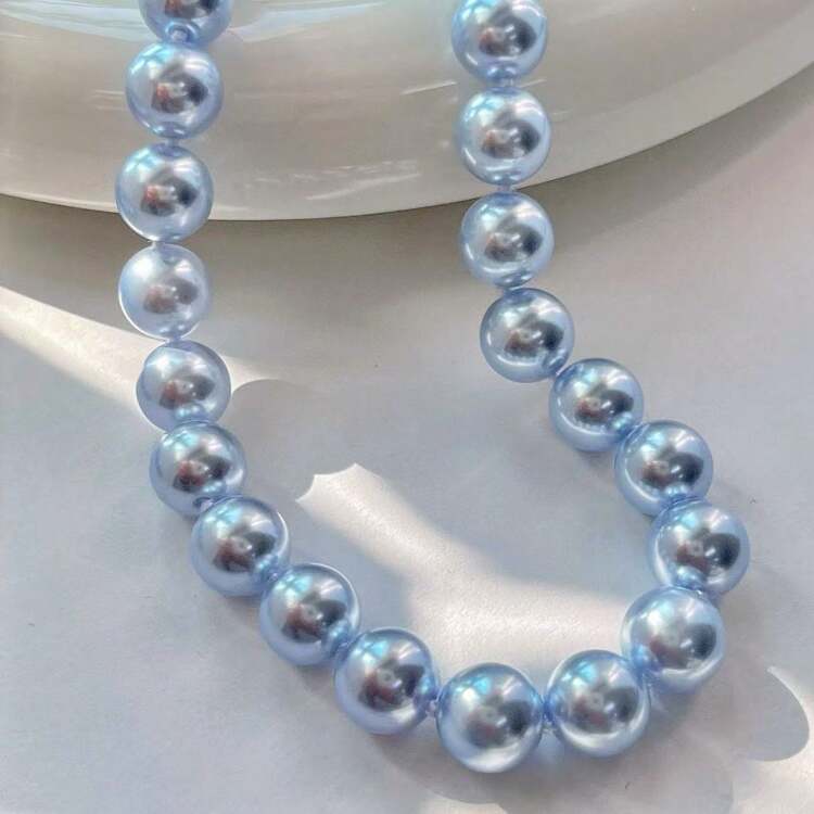 1条天蓝色简约仿珍珠项链，尺寸可选10/12/14/16毫米，优雅女士项链，适合日常佩戴、犒劳自己或送礼，附赠礼盒 - 淺藍色 - 查看 7