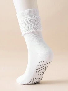 1 par de calcetines deportivos de velour grueso antideslizantes para yoga y pilates, adecuados para deportes en interiores, fitness, running, apilables para pantorrilla, para gimnasio, otoño - Blanco - Ver 4