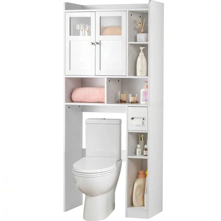 Ktaxon Over Toilet Bathroom Storage Cabinet  With 2 & 3 Storage Shelves Space Saver, White - White - 31.49'' W - View 1