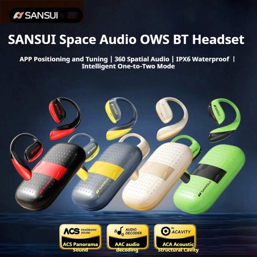 山水蓝牙耳机T19 新款内置麦克风 通话降噪 APP定位 360度空间音效 运动跑步 IPX6防水防汗 超长续航 挂耳式 - T19 - 查看 1