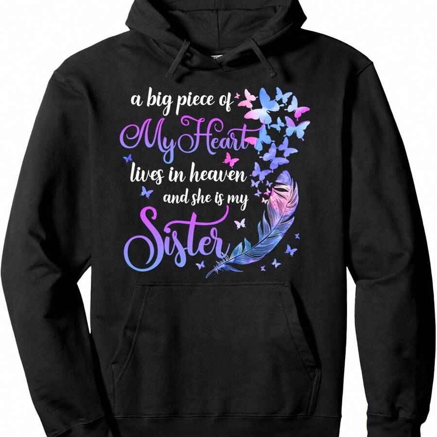 My Sister Lives In Heaven Memorial Quotes Brother Sis Pullover Hoodie - Negro - Ver 1