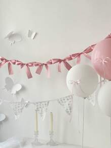 蝴蝶结丝带花环旗帜，蝴蝶结手工悬挂花环，甜蜜房间壁挂横幅，适用于生日房间少女心装饰婚礼派对装饰