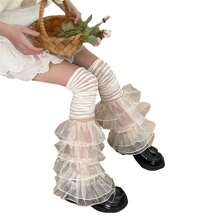Women's Leg Warmers With Lace And Patchwork Ruffles, Thigh-High Socks, Streetwear Boot Covers - Light Beige - View 4