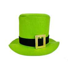 Irish Leprechaun Hat St. Patty's Day Party Favors Deluxe Tall Top Hat Soft Costume Hat With Gold Buckle - 軍綠色 - 查看 3