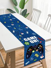 1 pezzo Tappeto da tavolo a tema gaming blu, tovaglia in poliestere, adatto per decorazione festa a tema gaming, regalo di compleanno, decorazione tavolo da pranzo, decorazione casa, decorazione cucina - console di gioco blu - Visualizzare 2