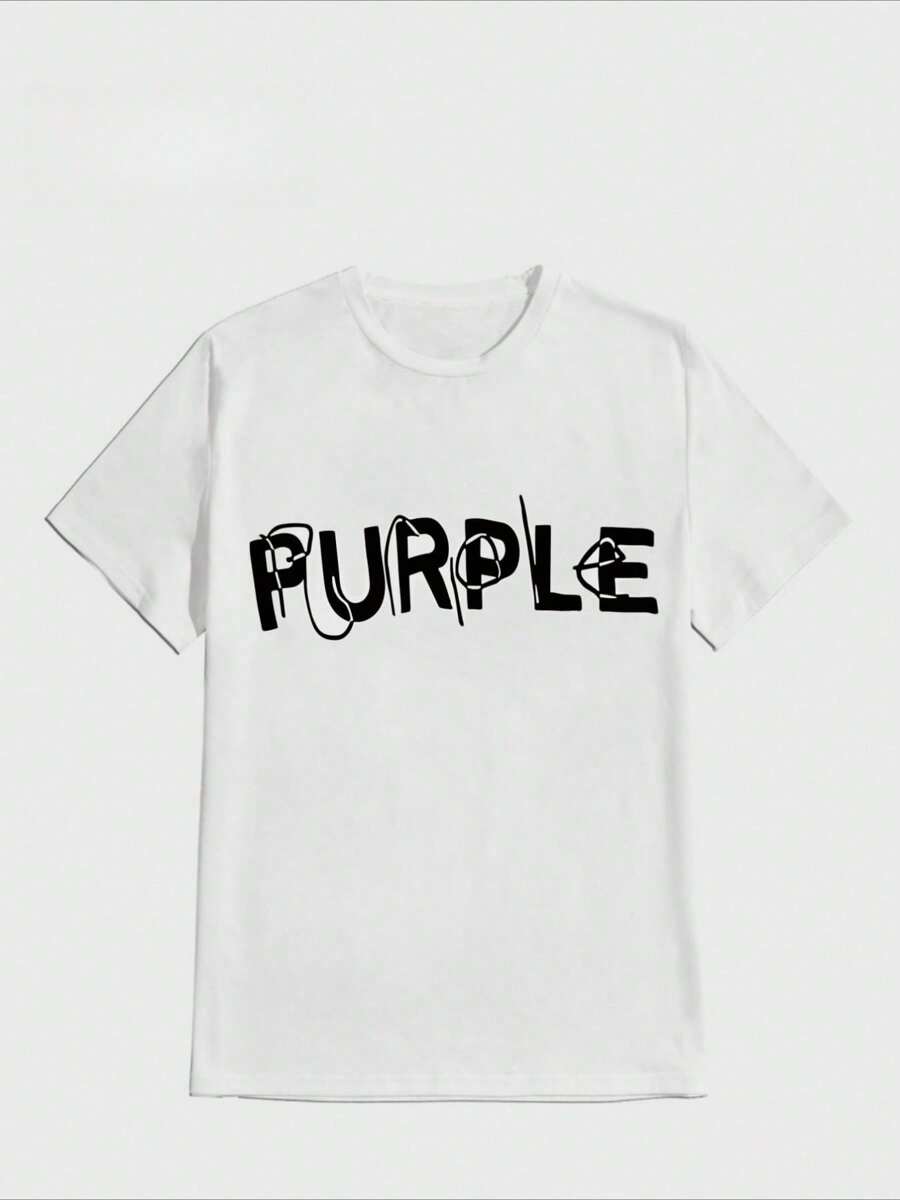 Camiseta de diseñador para hombre, estilo urbano, con estampado digital informal de algodón puro y pesado en color morado Camiseta de algodón grueso 100 % de 220 g - Blanco - Ver 1