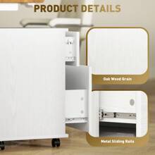 HOMCOM 2 Drawer Lockable Filing Cabinet With Wheels, Mobile Filing Cabinet For Home Office, Small Printer Stand, White Wood Grain - White - View 6