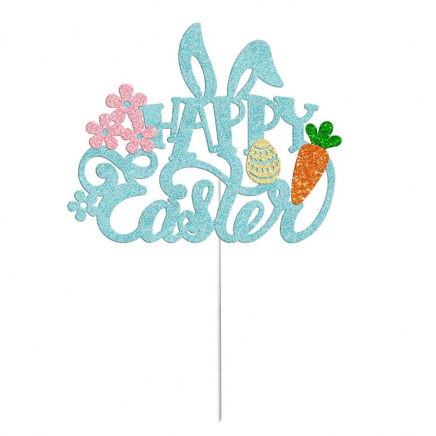 1pc Easter Cake Topper With Rabbit Ears, Spring Themed Cake Decoration For Easter Party - Multicolor - View 1
