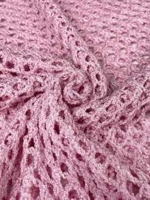 Women Solid Color Crew Neck Long Sleeve Casual Hollow Out See-Through Knit Sweater