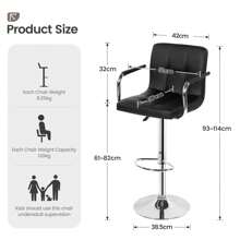 Bar Stools Set Of 2, PU Leather Breakfast Bar Stools, Swivel Height Adjustable Bar Chairs With Backrest And Footrest For Breakfast Bar Counter Kitchen Restaurant - Black - View 3