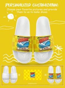 1 Pair Custom Women's Sandals, Personalized Customized Photo Design, Custom Soft Sole Sandals, Home Slippers, Suitable For Indoor, Outdoor And Bathroom Garden, Spring And Summer Sandals, Customized Gift For Mom/Dad/Her/Him/Girlfriend/Boyfriend/Wife/Husband/Friend - White - View 2