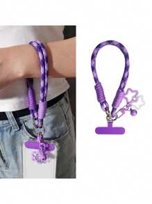 尼龙腕带与手机壳兼容，通用夹式挂绳，编织绳腕带带饰物，适合女性，购物防摔吊坠配件 - 彩色 - 查看 2