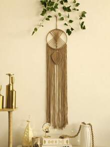 1pc Handmade Woven Wall Hanging Decor, Boho Style Tassel Dream Catcher, Perfect Housewarming, Yoga Studio Decoration, Spiritual Space Wall Art - Ideal For Spring Home Decor, Living Room, Bedroom And Office - Khaki - View 3