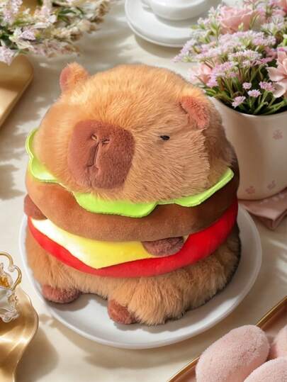 Muñeco de peluche en forma de hamburguesa de capibara de 20 cm/7.87 pulgadas - Muñeco de peluche suave, lindo y adorable para niños - Regalo único para cumpleaños, Acción de Gracias y Navidad, decoración del hogar, regalo festivo, muñeco de peluche, muñeco de peluche suave y lindo de capibara, adorable, muñeca para niños, capibara grande, muñeca linda