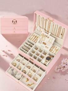 3-Layer Locking Large Capacity Jewelry Storage Box, Portable Jewelry Storage Box, Dresser Jewelry Storage Box With Drawer - White - View 14