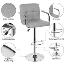 Bar Stools Set Of 2, PU Leather Breakfast Bar Stools, Swivel Height Adjustable Bar Chairs With Backrest And Footrest For Breakfast Bar Counter Kitchen Restaurant - Grey - View 8
