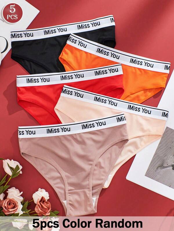 APRSEA 5pcs Ladies Solid Color Panties Sport Casual Commuter Triangle Pants