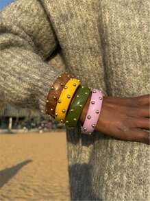 Fashion Women's Colorful Candy Color Resin Bracelet With Inlaid Golden Beads - Bracelet - View 4