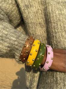 Fashion Women's Colorful Candy Color Resin Bracelet With Inlaid Golden Beads - Bracelet - View 2