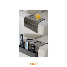 Kit 2 Cup Holder Tray And Control Holder Mat For Sofa Armrest - Rust Brown - View 4