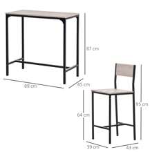 HOMCOM 3 Pcs Table Stool Set Industrial Design W/ Metal Frame Oak Tone MDF Panels Minimal Compact Beautiful - Brown - View 3