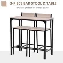 HOMCOM 3 Pcs Table Stool Set Industrial Design W/ Metal Frame Oak Tone MDF Panels Minimal Compact Beautiful - Brown - View 5