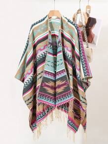 1 件流苏边前开斗篷