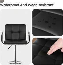 Bar Stools Set Of 2, PU Leather Breakfast Bar Stools, Swivel Height Adjustable Bar Chairs With Backrest And Footrest For Breakfast Bar Counter Kitchen Restaurant - Black - View 4