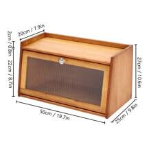 ZhdnBhnos Large Capacity Bread Box Kitchen Food Storage Box With Acrylic Window Home Wooden Bamboo Bread Box - Brown - View 2